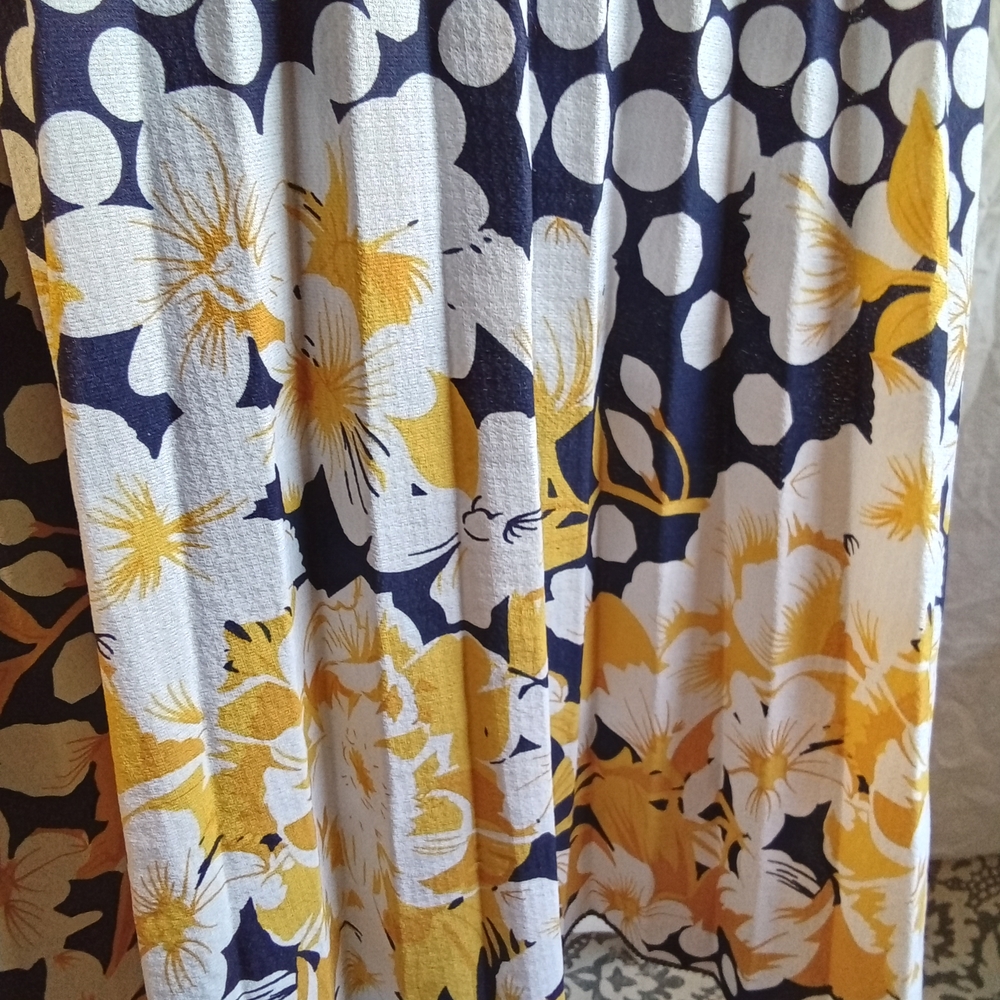 Metro Wear Navy Midi Skirt with White Polka Dots and Yellow Floral Border - Picture 2 of 6
